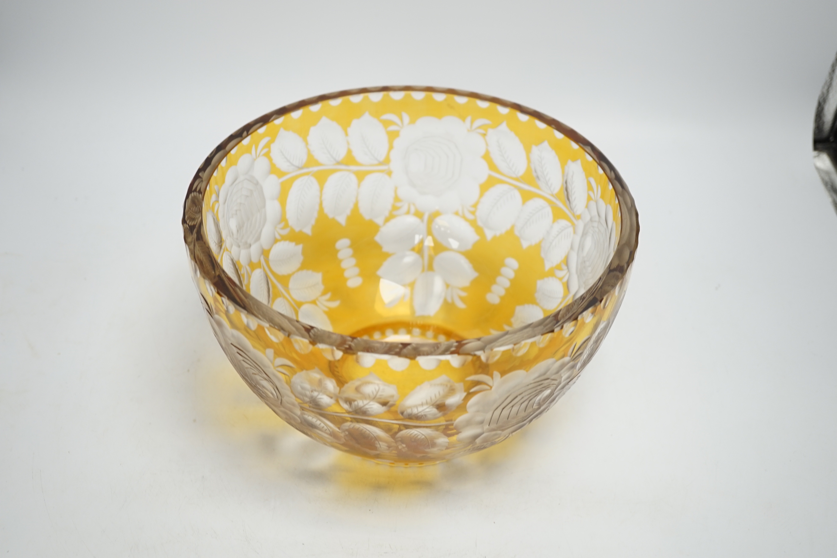 A Bohemian yellow overlaid glass bowl, 24cm diameter